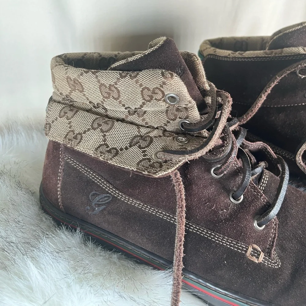 Gucci Softy Tek GG Monogram Fold Down Ankle High-Top Sneaker Boots